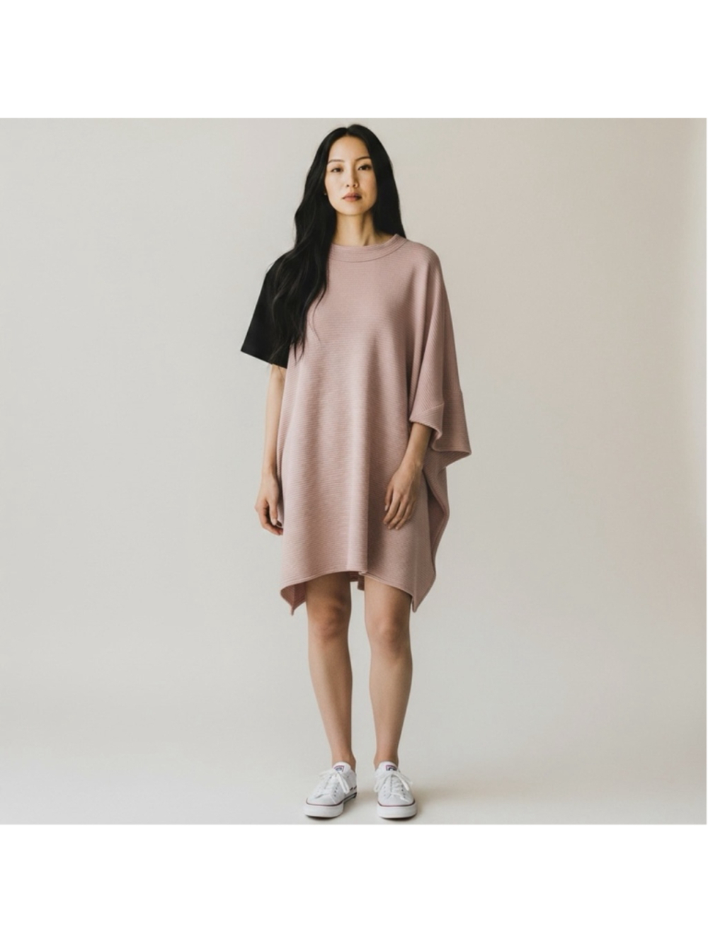 OKAKIE First Nations Brand Dusty Pink Ribbed Stretch Cotton Drapery Dress OS